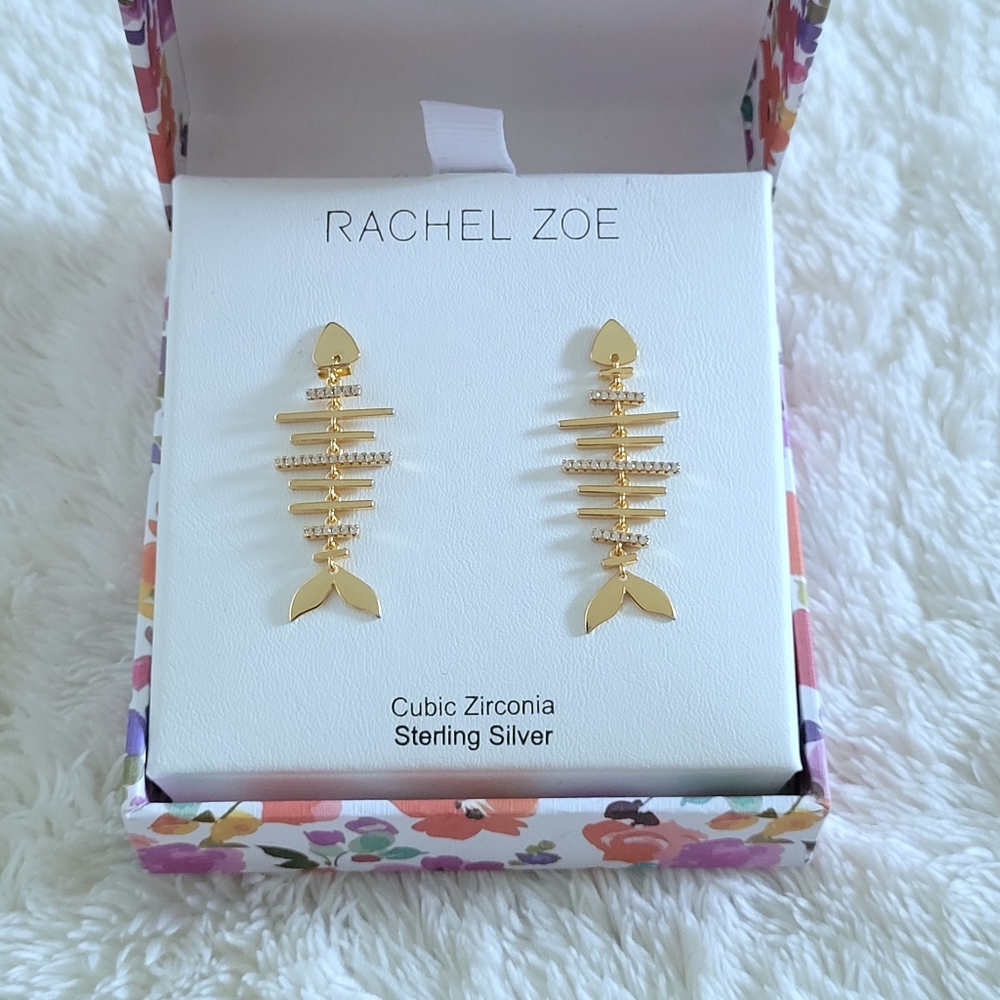 Rachel Zoe Gold💛 Fish🐠 Bone🦴 Earrings - NIB - Picture 4 of 15